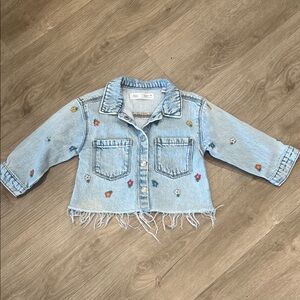 Zara Light Blue Kids Denim Jacket with Colorful Embroidery